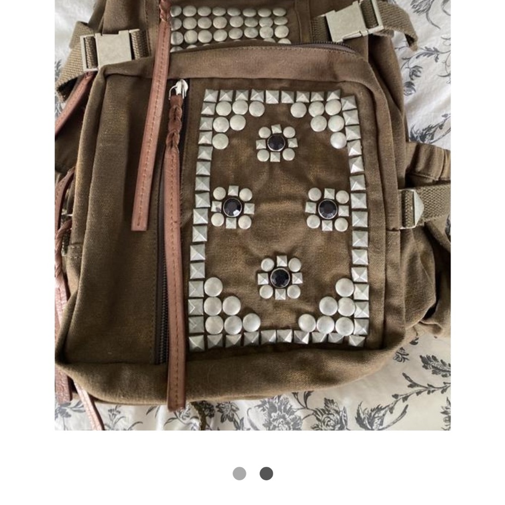 Free People Green Backpack with Decorative Design